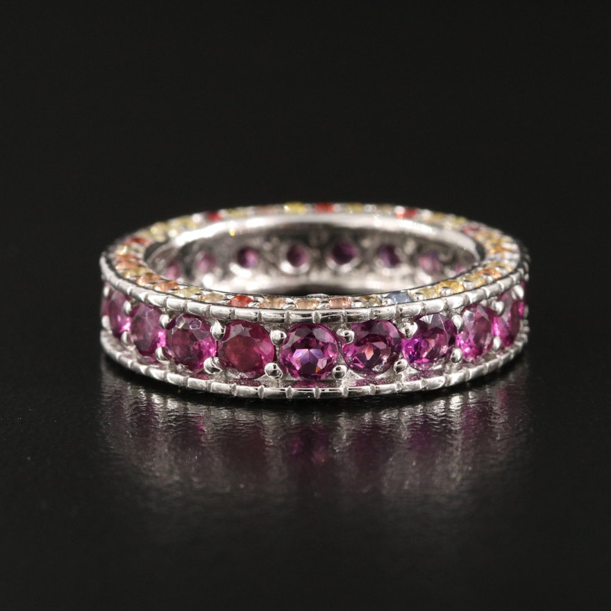 Sterling Garnet and Sapphire Eternity Band