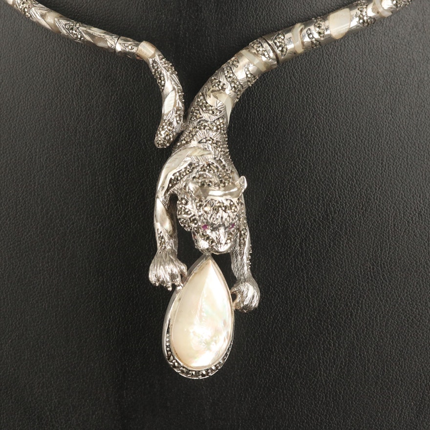 Sterling Tiger Collar with Mother of Pearl and Marcasite