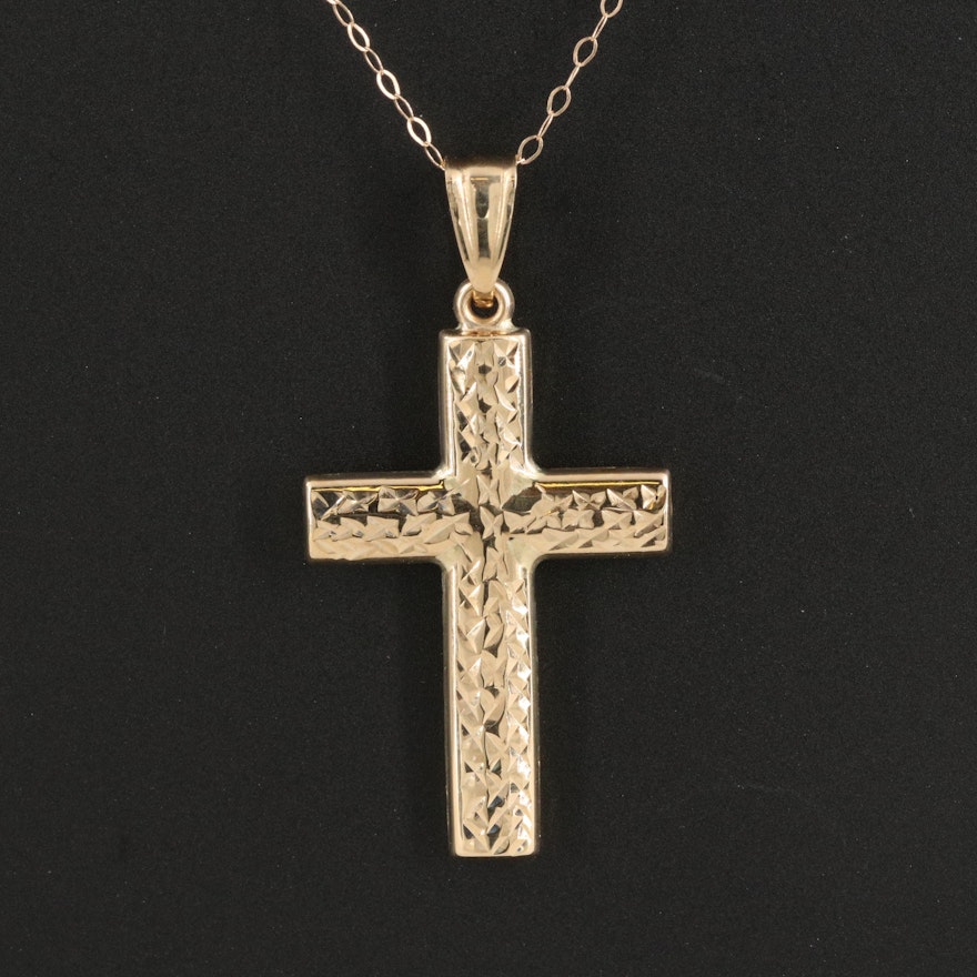 14K Diamond Cut Cross Necklace