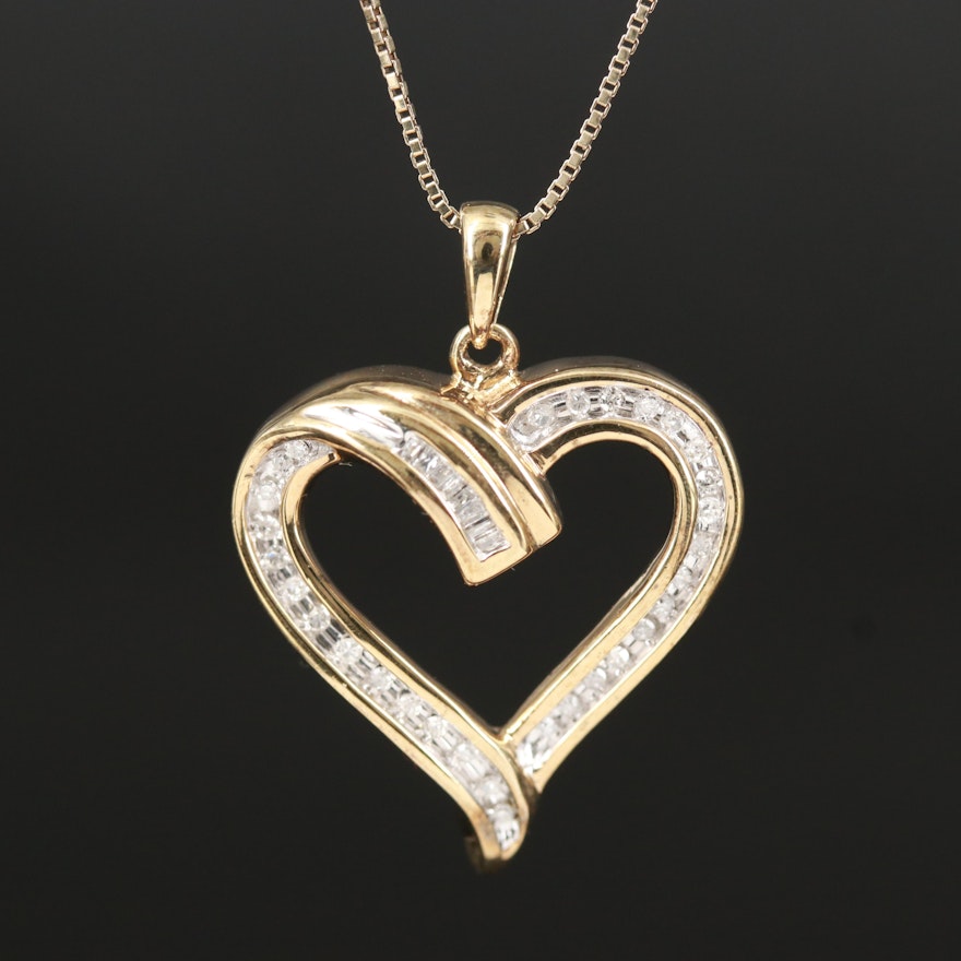 Sterling Diamond Heart Pendant Necklace