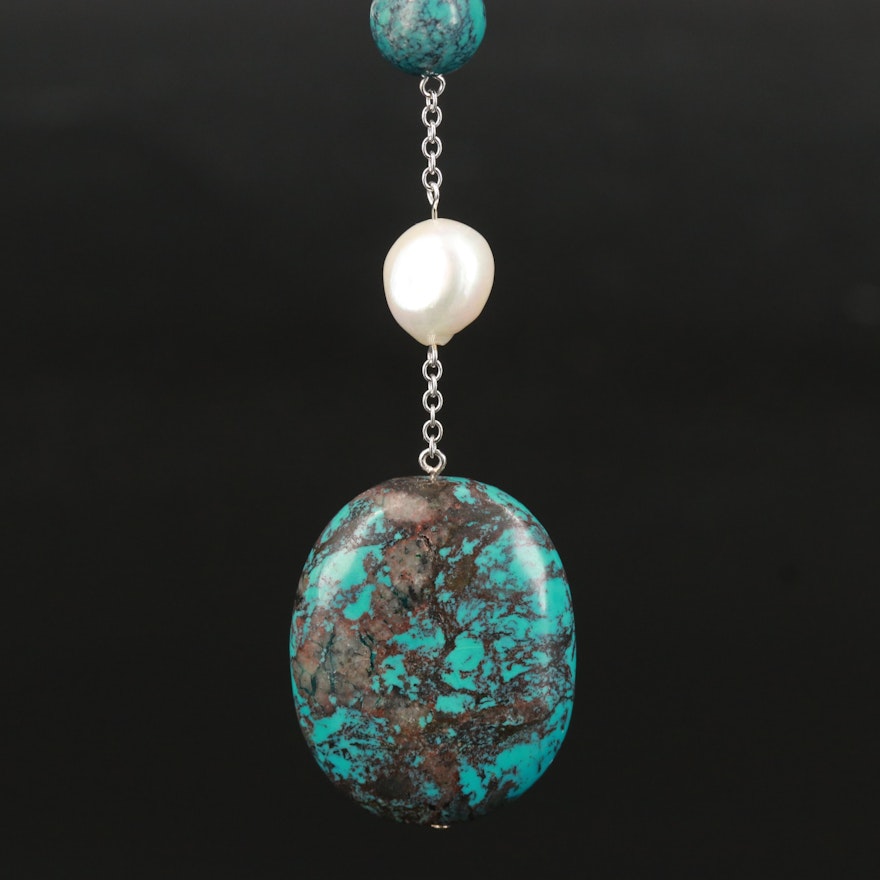 14K Turquoise and Pearl Station Necklace