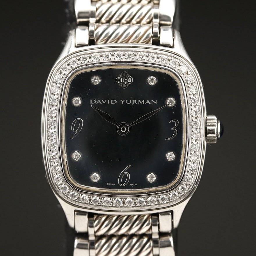David Yurman Thoroughbred Black Mother of Pearl Diamond Wristwatch