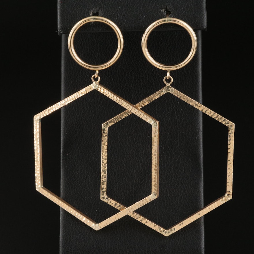 10K Geometric Drop Hoop Earrings