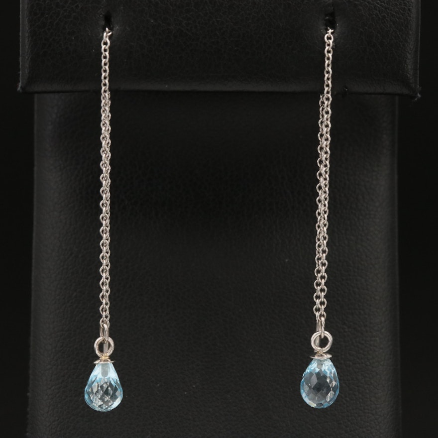 10K Sky Blue Topaz Threader Earrings