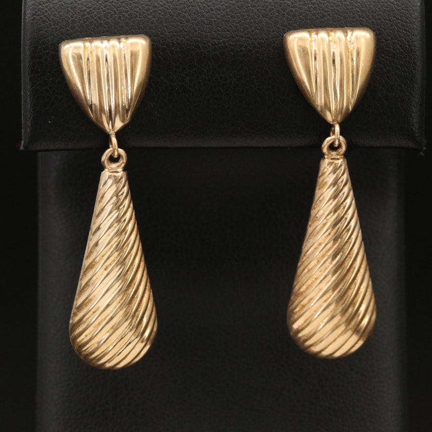 14K Fluted Drop Earrings