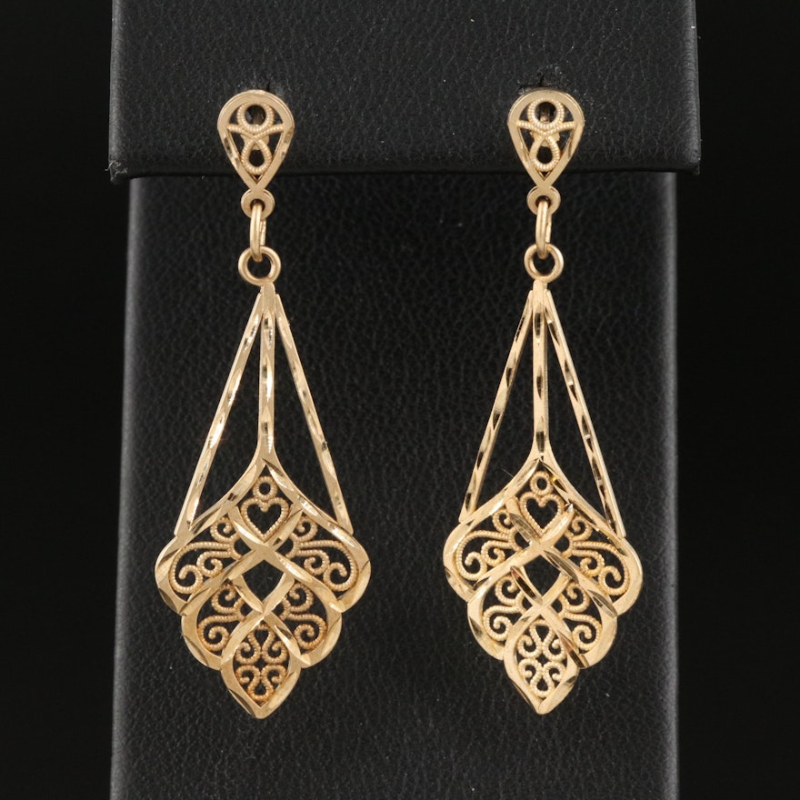 14K Filigree Drop Earrings