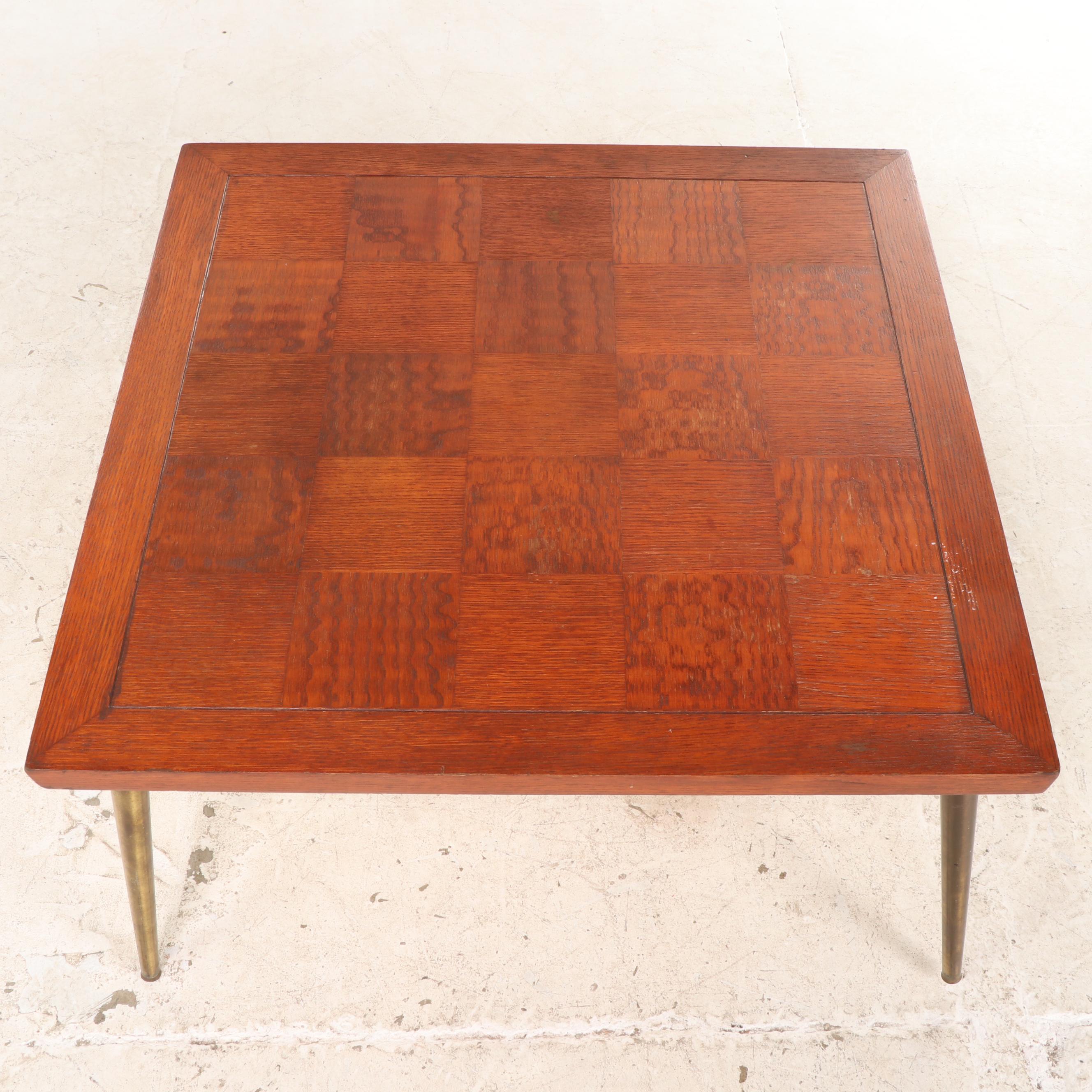 Lane Mid Century Modern Parquet Checkerboard Oak Coffee Table on Metal Legs