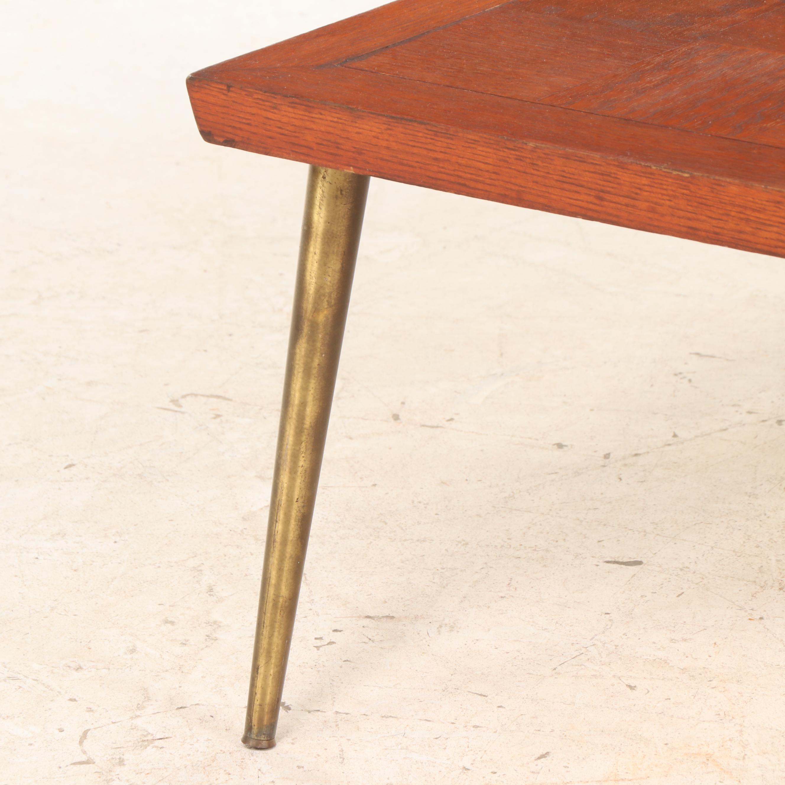 Lane Mid Century Modern Parquet Checkerboard Oak Coffee Table on Metal Legs