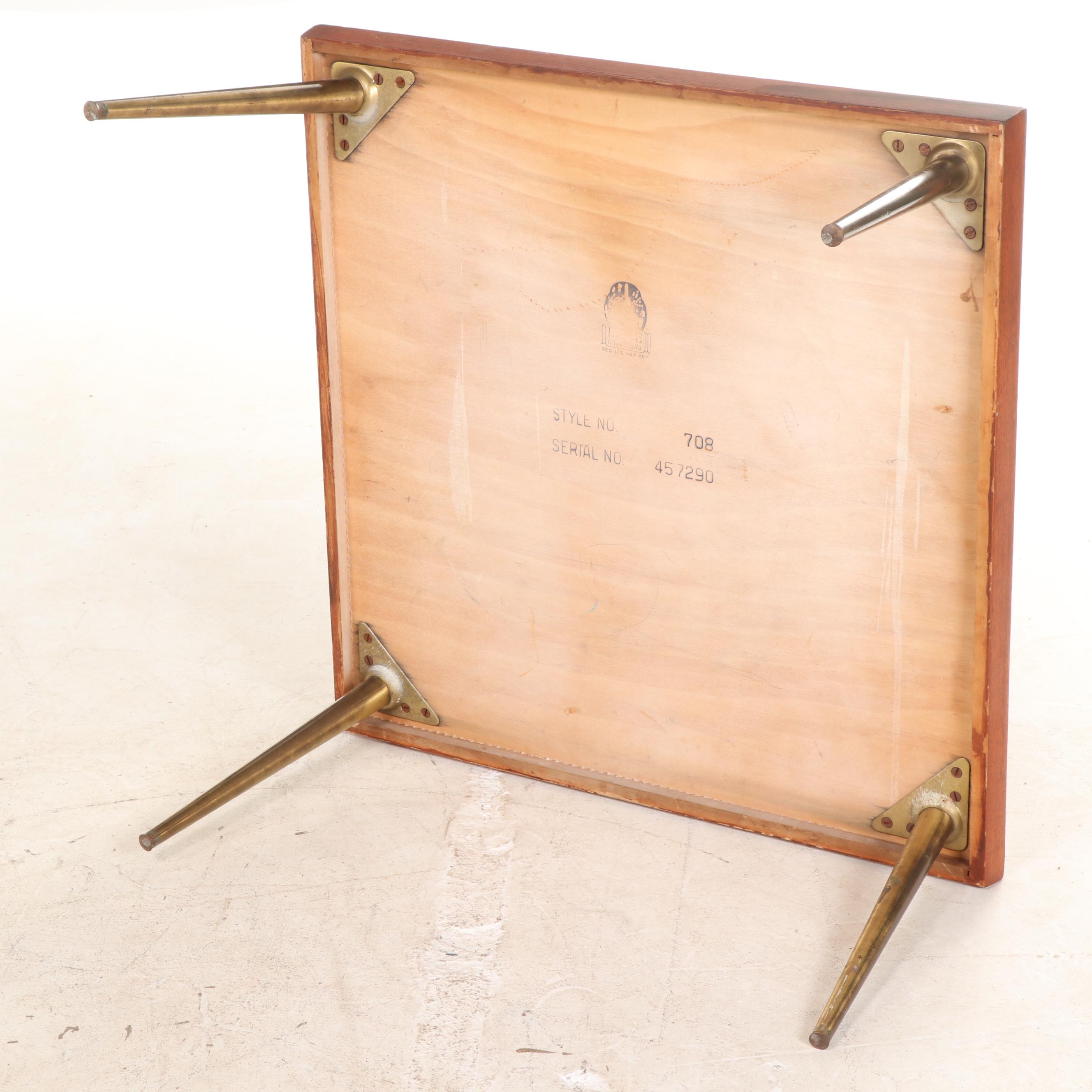 Lane Mid Century Modern Parquet Checkerboard Oak Coffee Table on Metal Legs