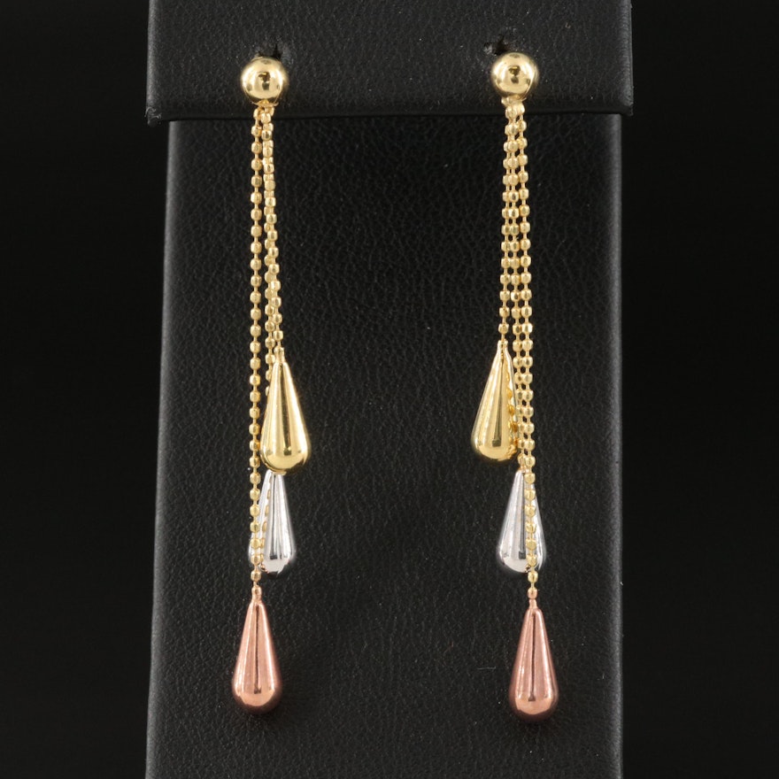 10K Tri-Color Gold Drop Earrings