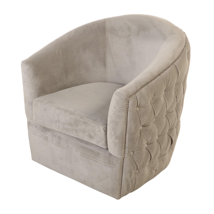 Contemporary Button Tufted Barrel Back Armchair