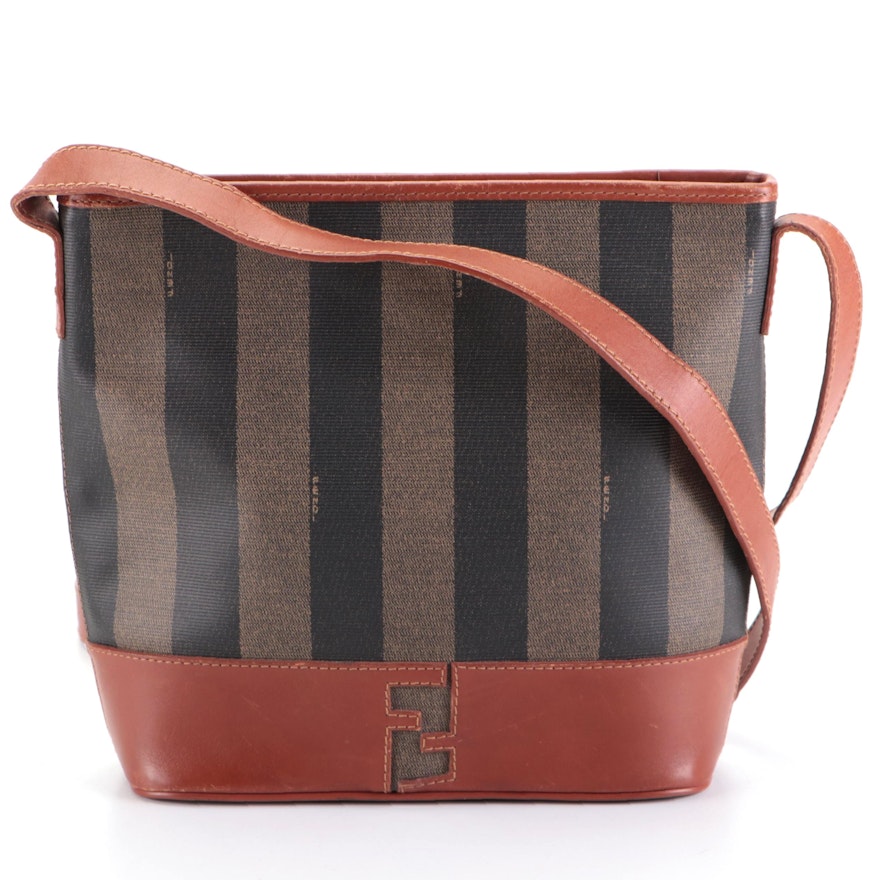 Fendi Shoulder Bag in Pequin Stripe Coated Canvas and Leather