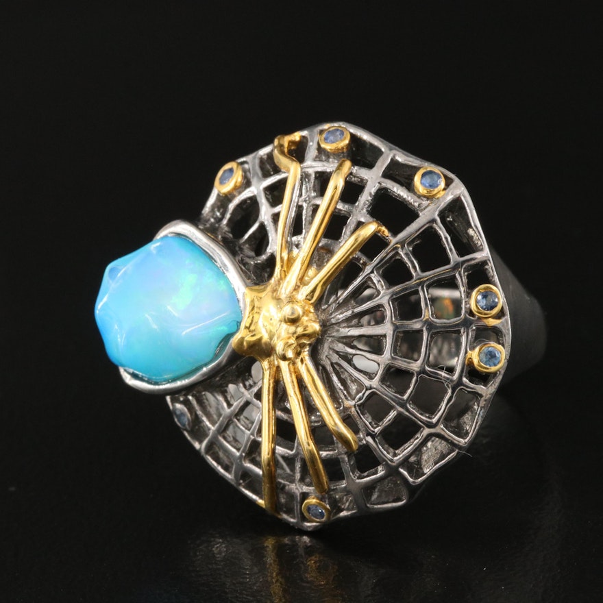 Spider and Web Opal and Tanzanite Ring