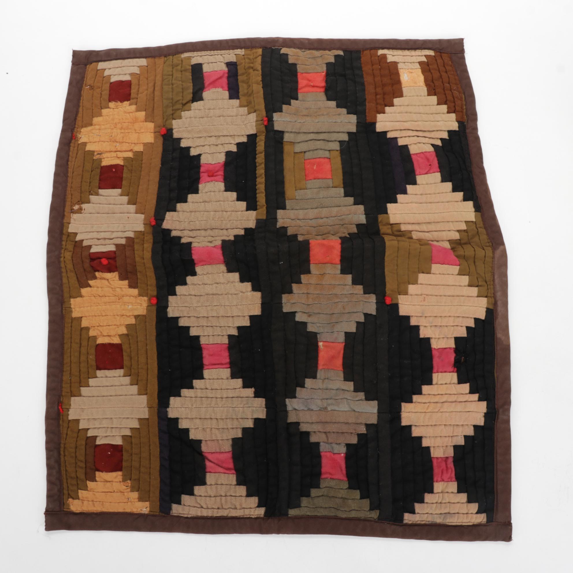 Handmade "Log Cabin" Crib Quilt and H. Kennedy Stoneware Bottle, Late 19th C.