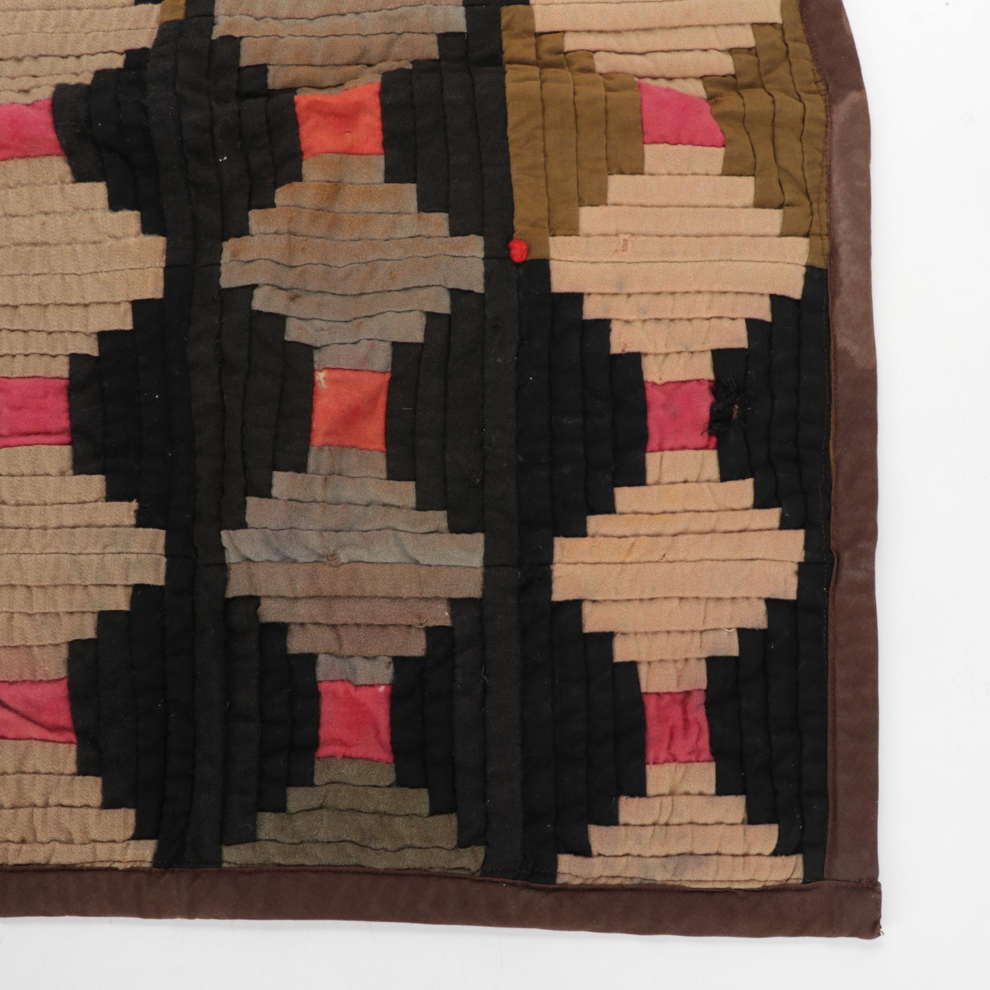 Handmade "Log Cabin" Crib Quilt and H. Kennedy Stoneware Bottle, Late 19th C.