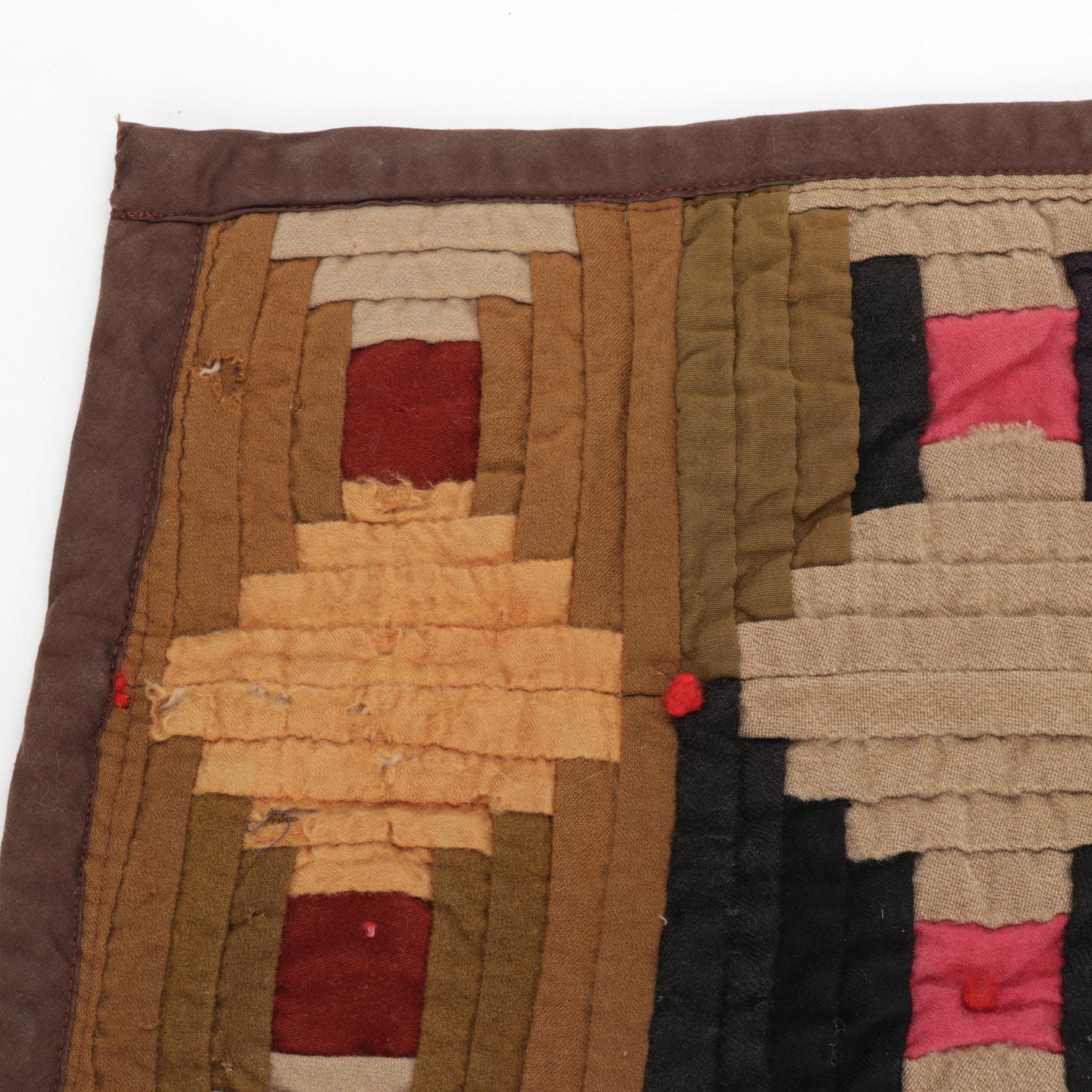 Handmade "Log Cabin" Crib Quilt and H. Kennedy Stoneware Bottle, Late 19th C.