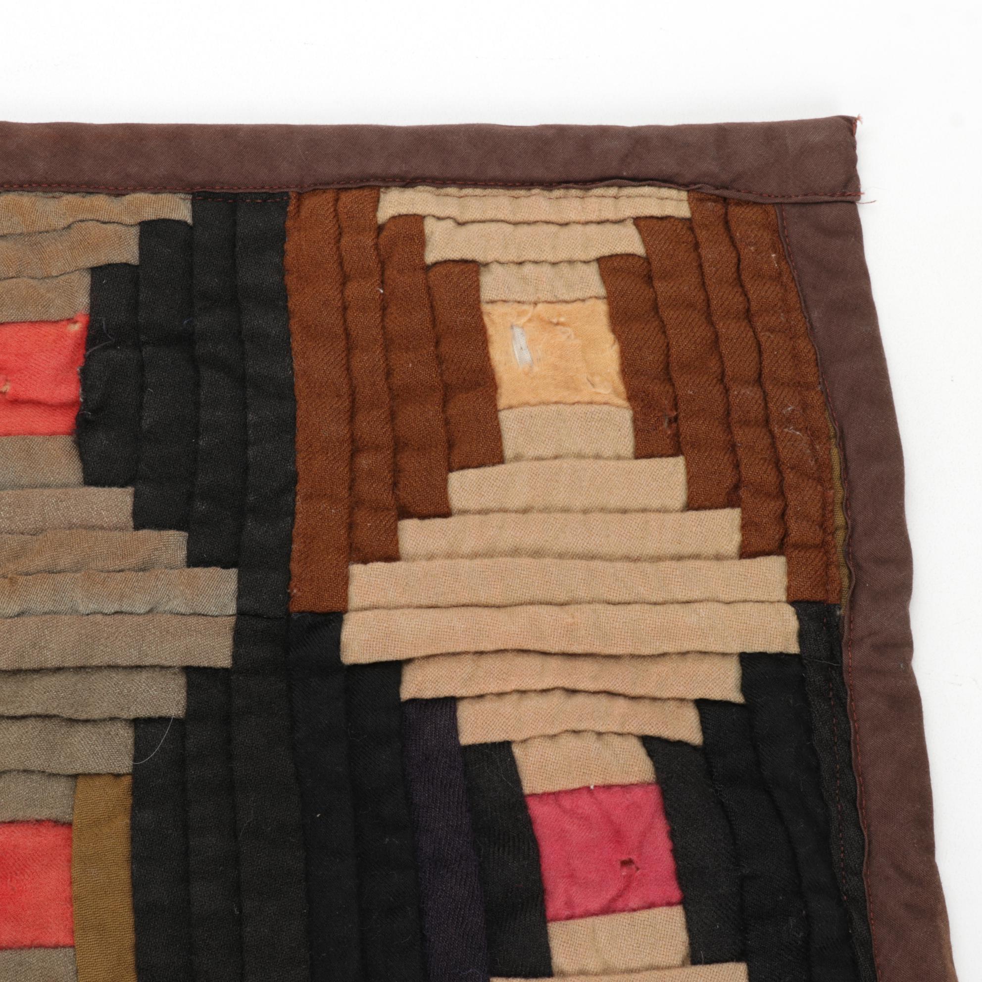 Handmade "Log Cabin" Crib Quilt and H. Kennedy Stoneware Bottle, Late 19th C.