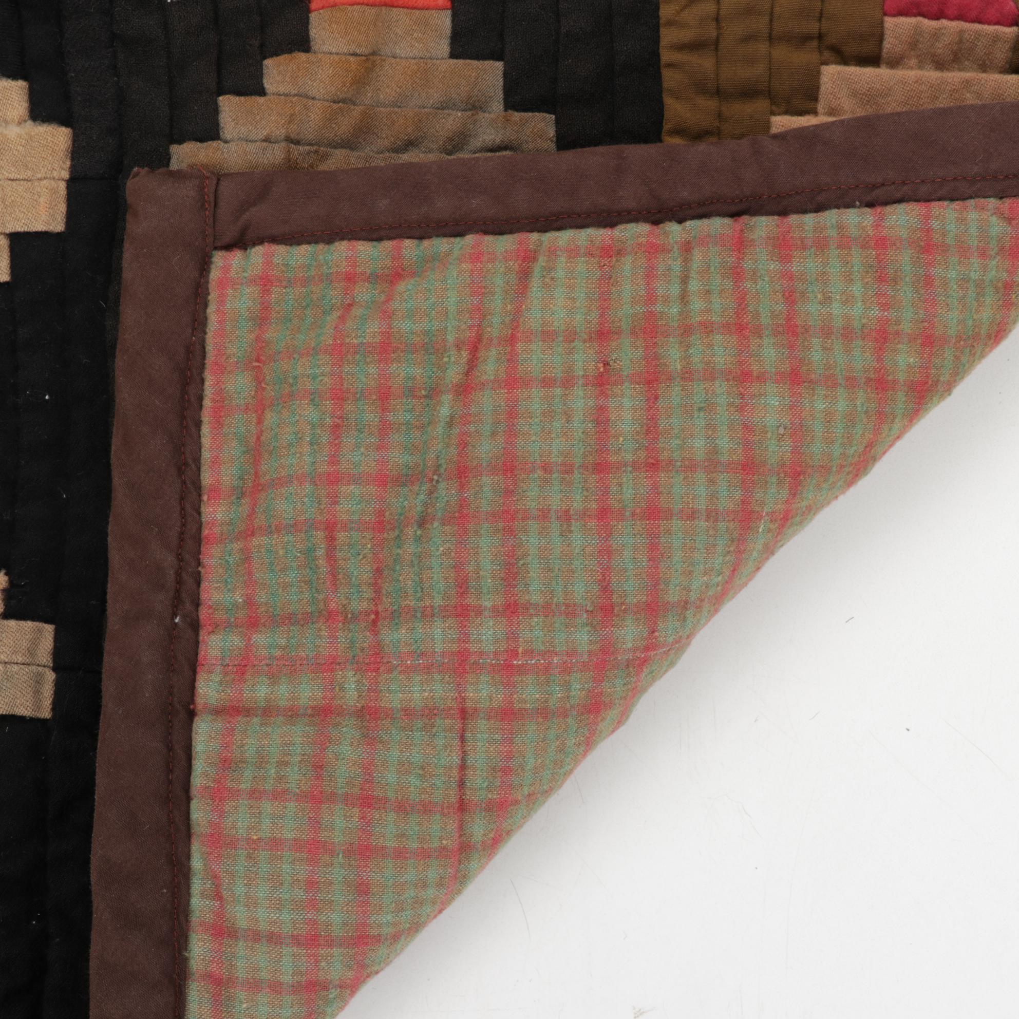 Handmade "Log Cabin" Crib Quilt and H. Kennedy Stoneware Bottle, Late 19th C.