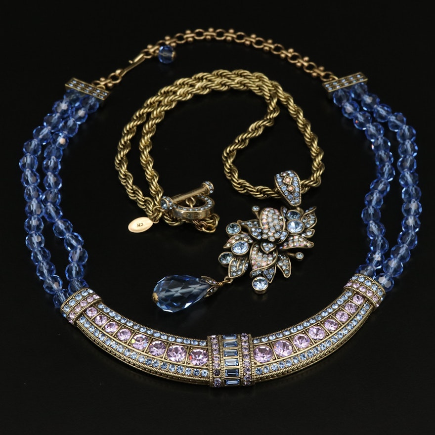 Heidi Daus "Everyday Elegance" Crystal and Bead Collar and Flower Necklaces