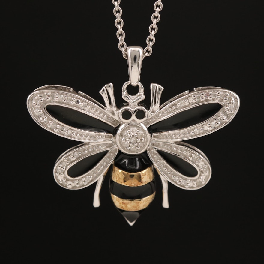 Sterling and Diamond Bee Pendant Necklace