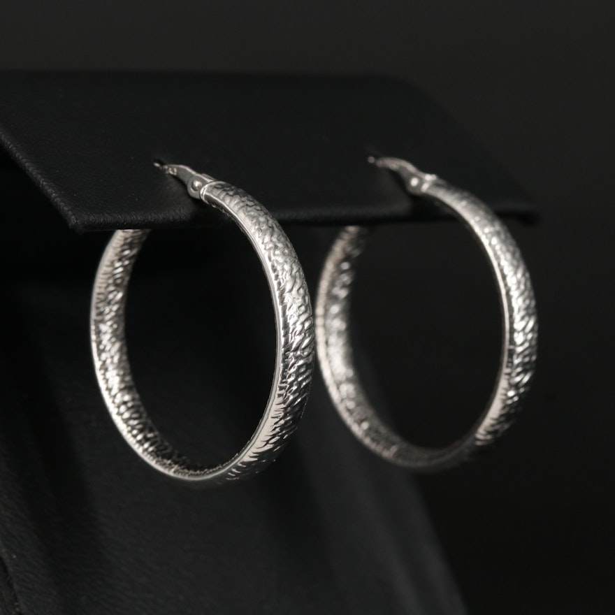 Italian 14K Textured Hoop Earrings