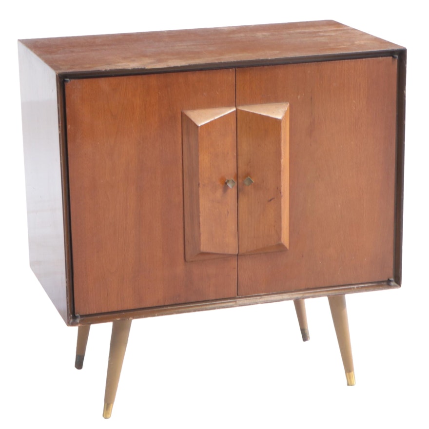 Mid Century Modern Walnut Bar Cabinet with Tray Shelf