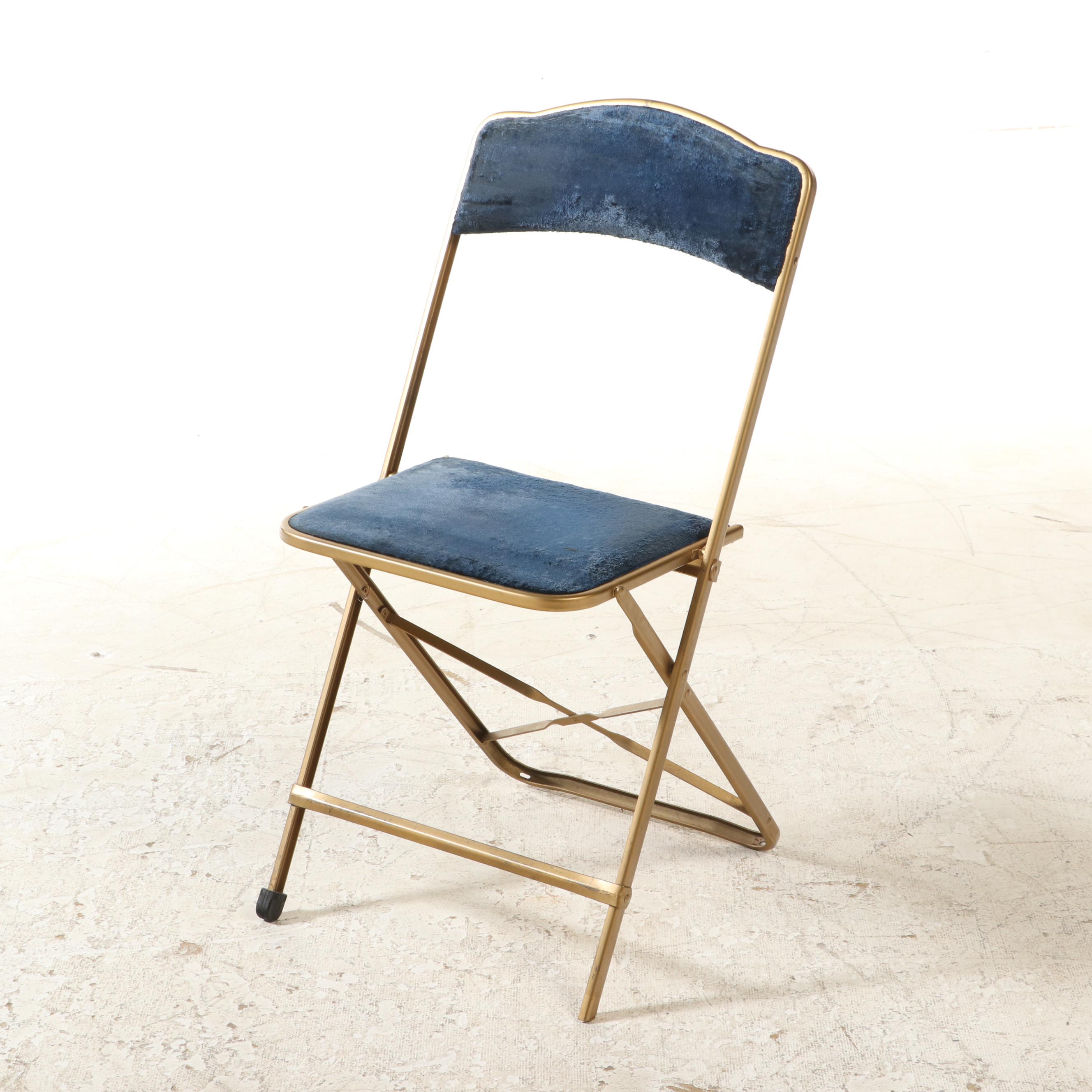 Twelve A. Fritz & Co. Gilt Metal and Velveteen Folding Chairs, Mid-20th Century