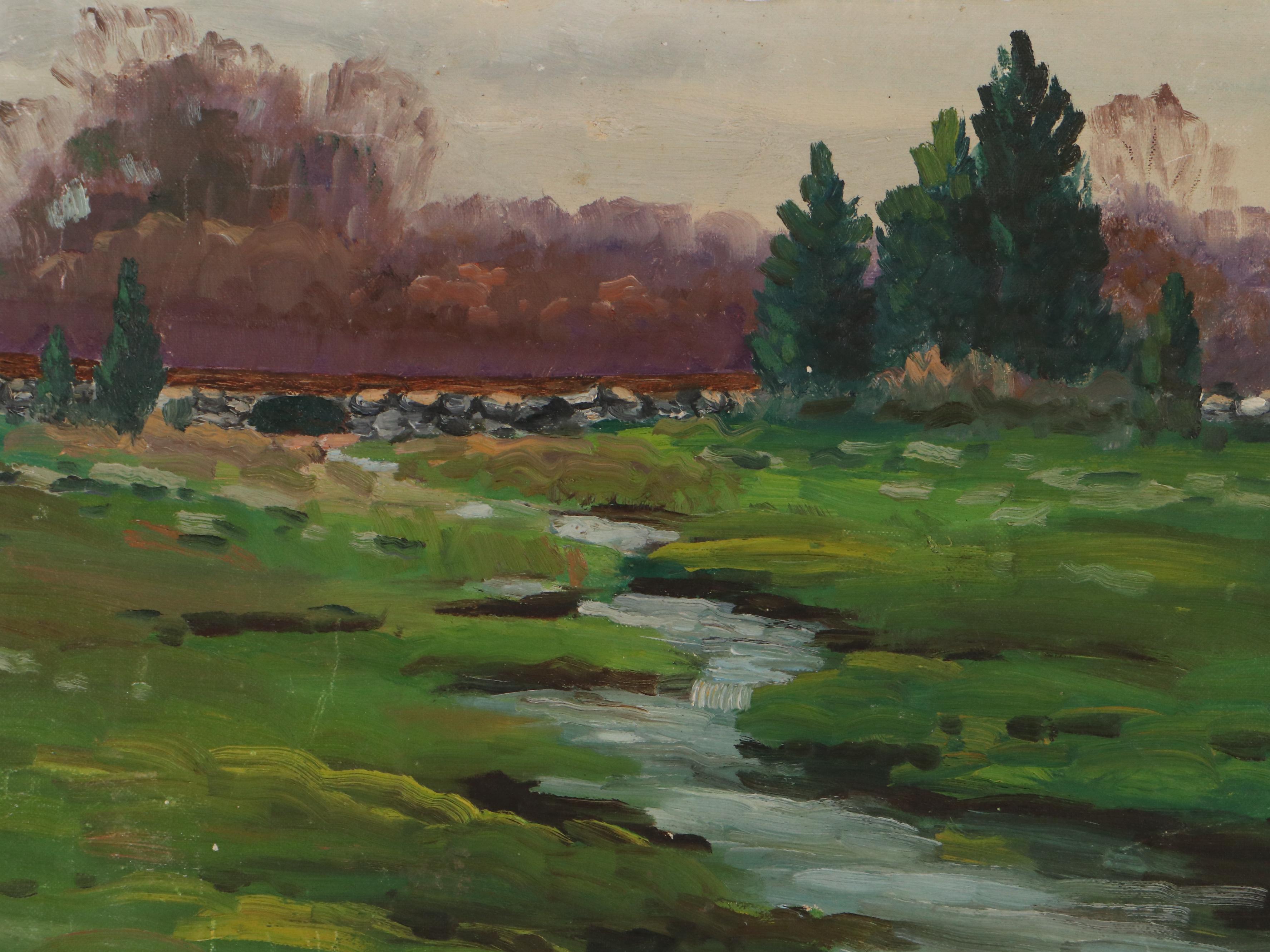 Landscape Oil Painting of a Stream, 1939