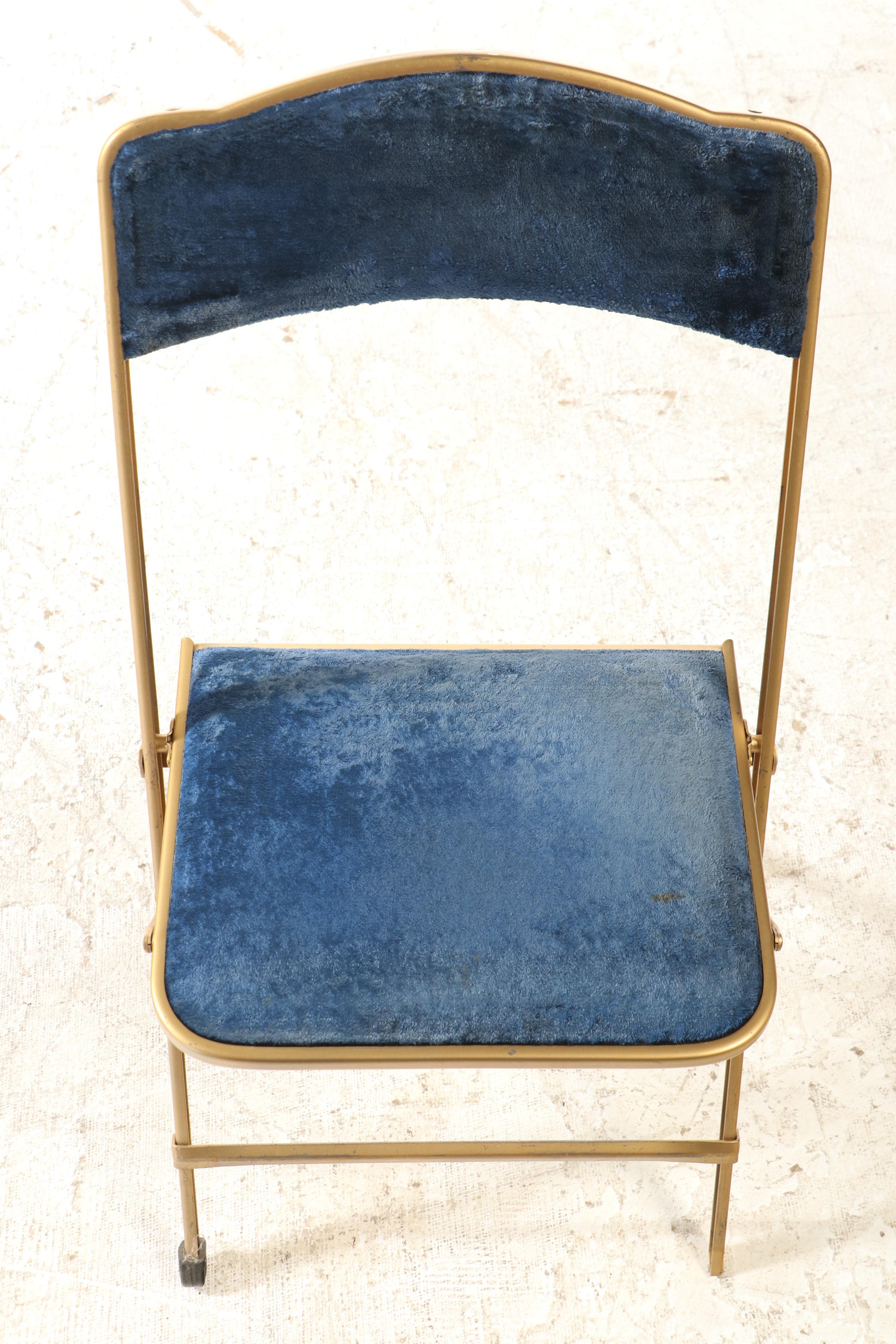 Twelve A. Fritz & Co. Gilt Metal and Velveteen Folding Chairs, Mid-20th Century