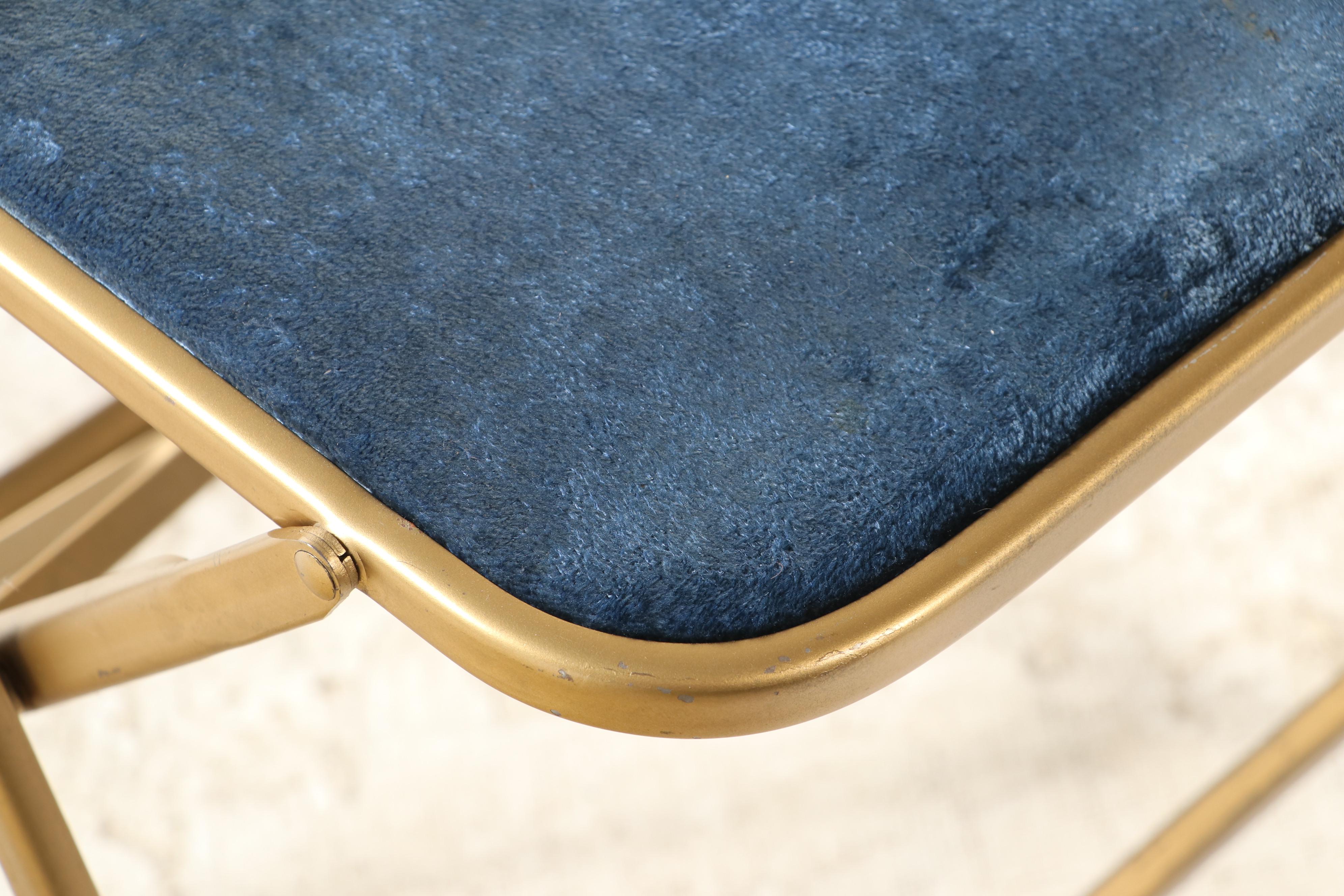 Twelve A. Fritz & Co. Gilt Metal and Velveteen Folding Chairs, Mid-20th Century