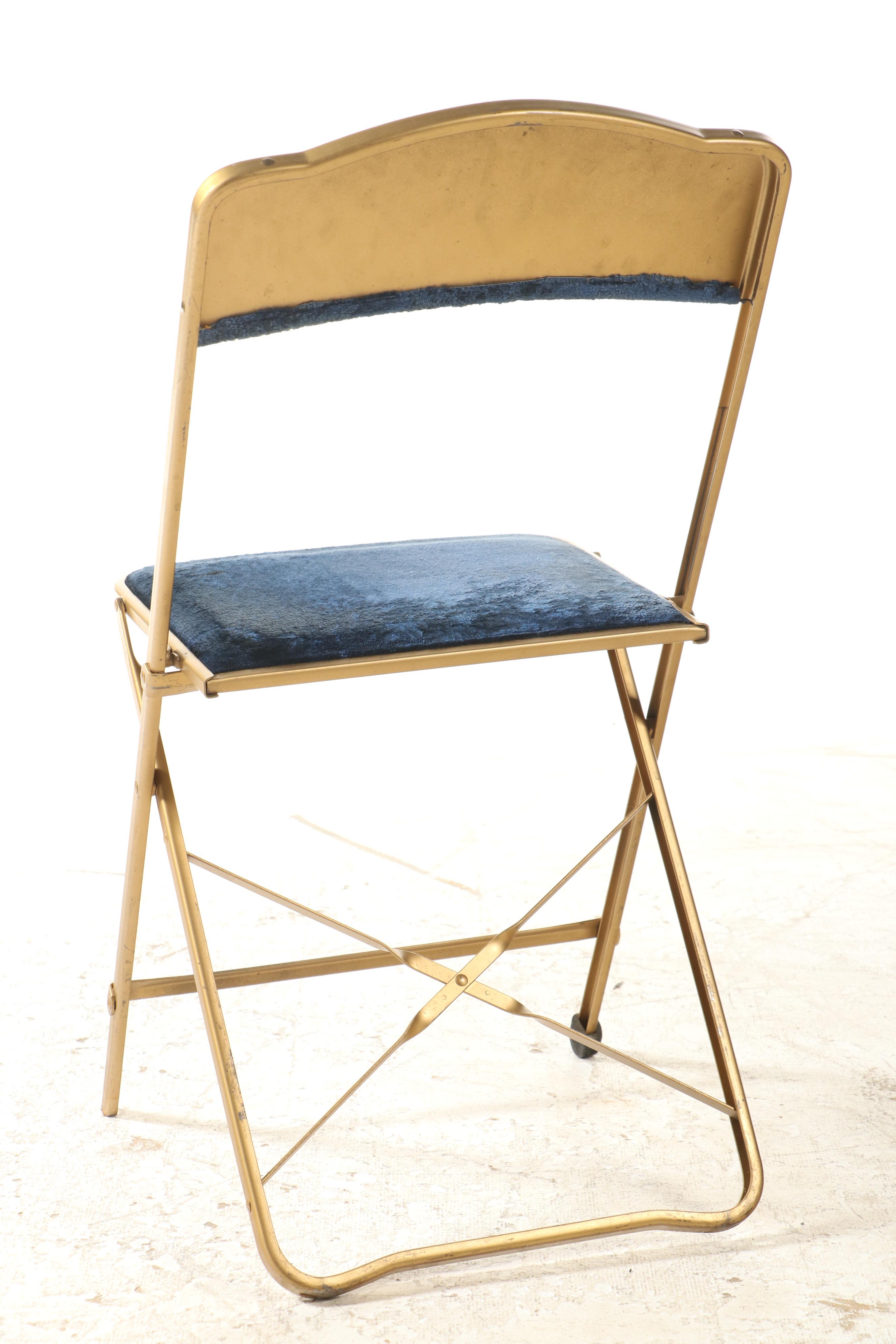 Twelve A. Fritz & Co. Gilt Metal and Velveteen Folding Chairs, Mid-20th Century