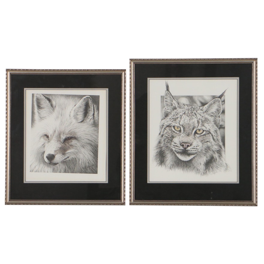 Donna Gates King Offset Lithographs of a Fox and Lynx