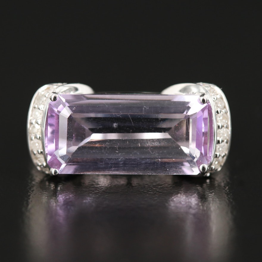 Sterling Amethyst Ring with Diamond Lined Shoulders