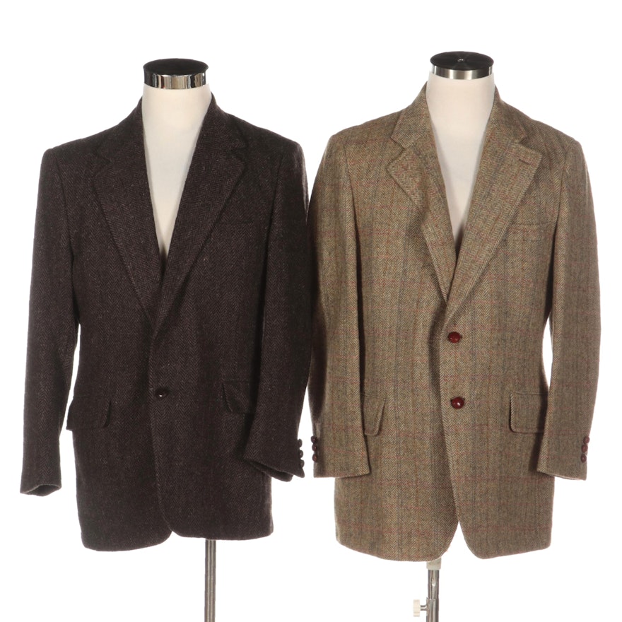 Men's Burberrys and Paul Stuart Herringbone Blazers with Leather Buttons