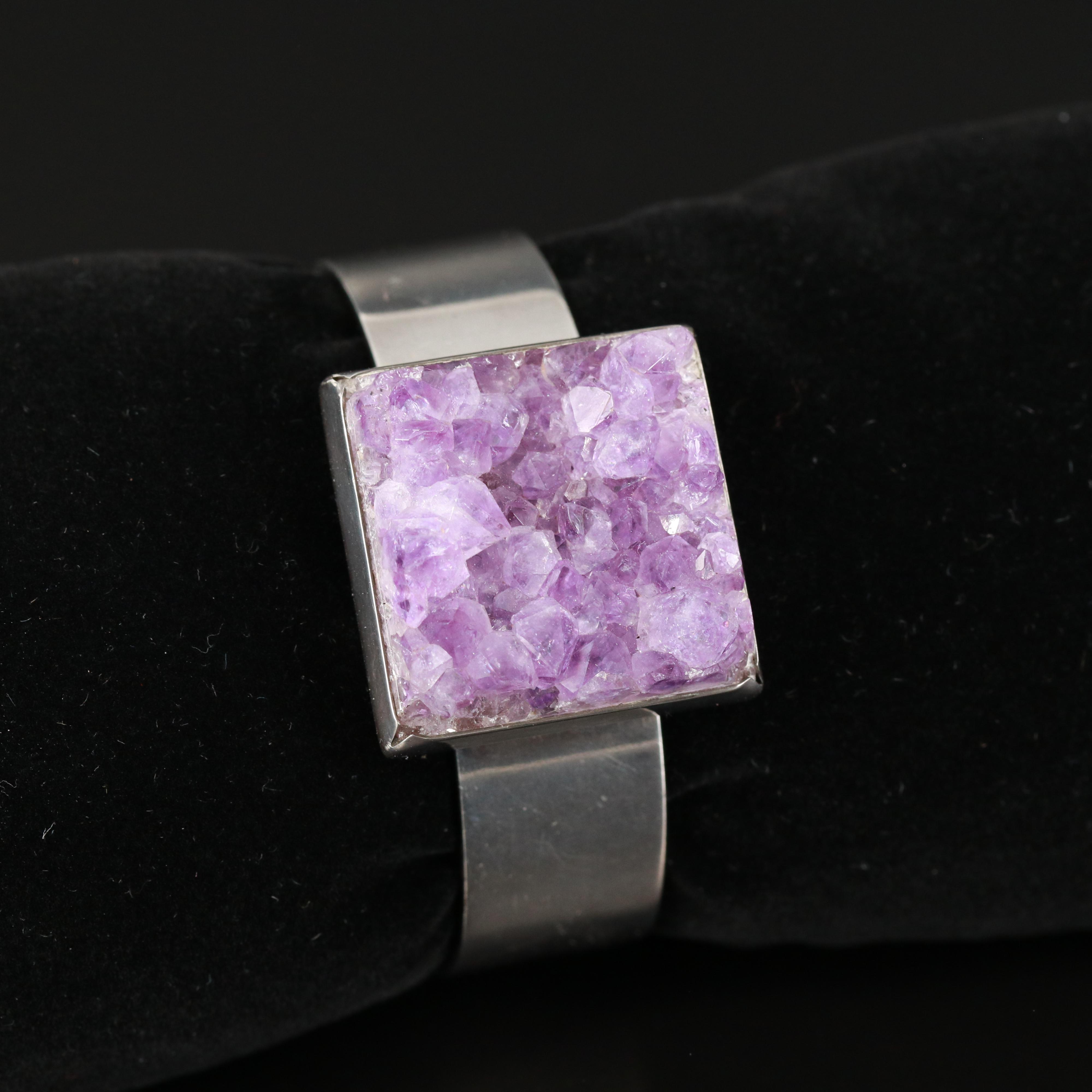 Bent Knudsen Modern Sterling Amethyst Cuff