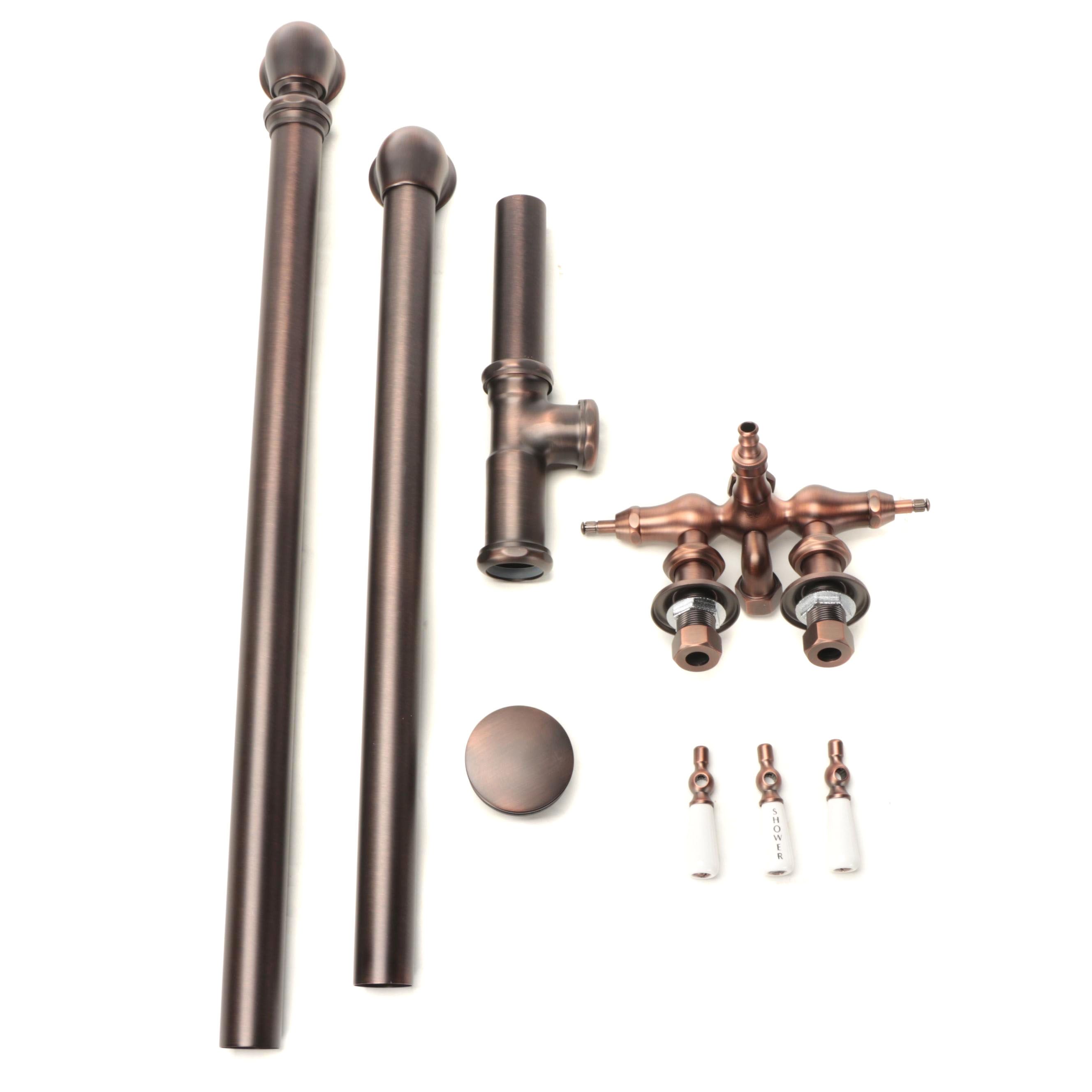Oil-Rubbed Bronze Clawfoot Tub Diverter Valve, 1.50" Tub Drain with Ball Swivel