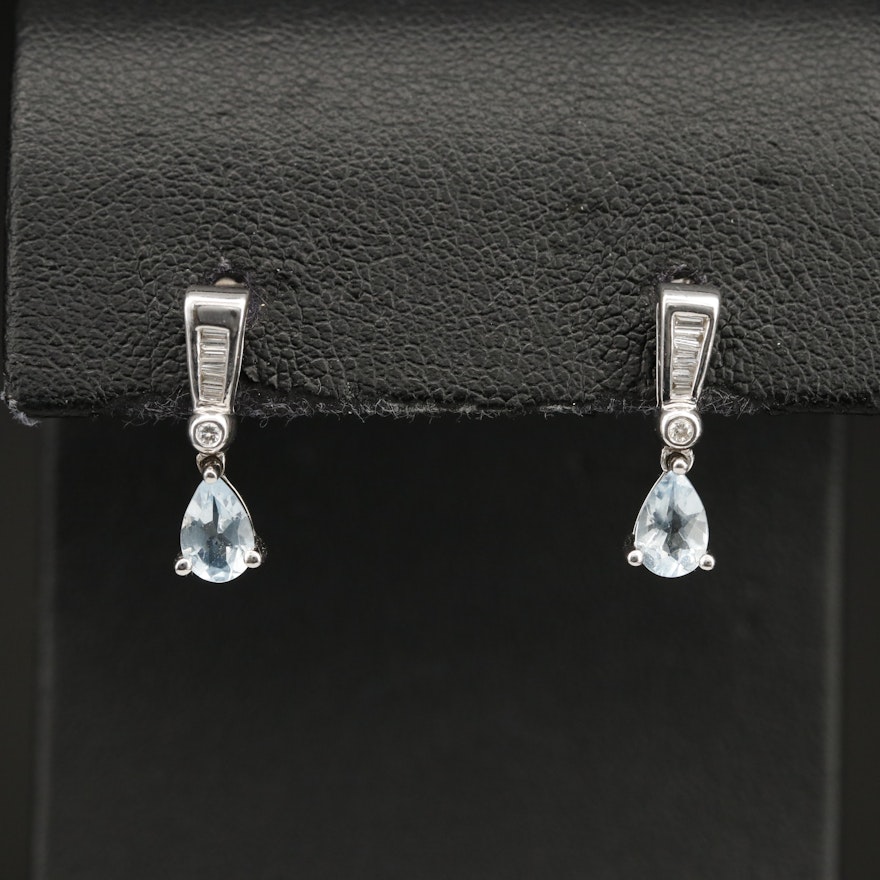 14K Aquamarine and Diamond Drop Earrings