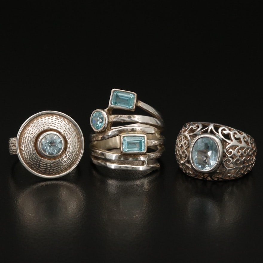 Sterling Sky Blue Topaz and Cubic Zirconia Rings
