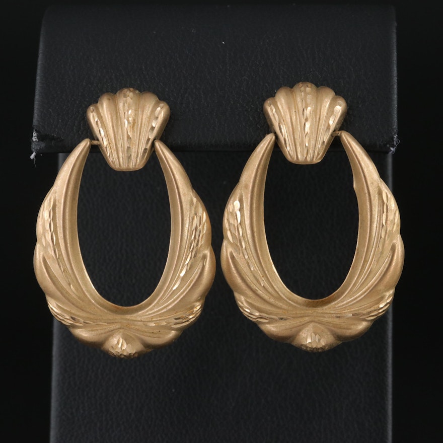 14K Fluted Door Knocker Earrings