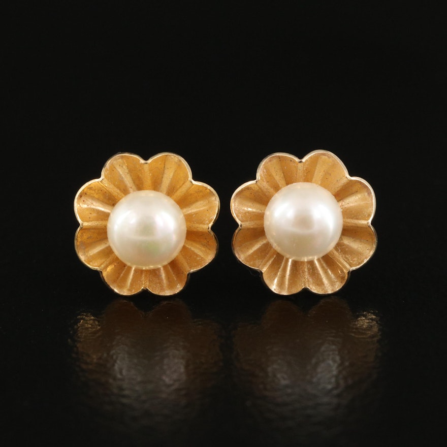 14K Pearl Flower Stud Earrings