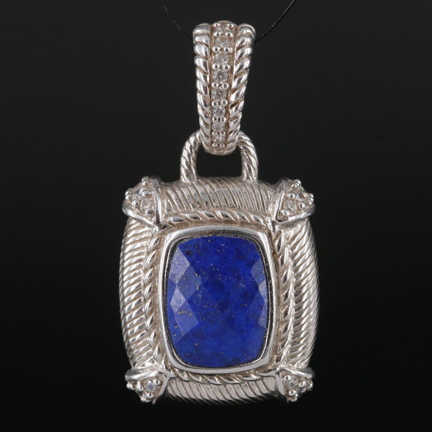 Judith Ripka Sterling Lapis Lazuli and Cubic Zirconia Enhancer Pendant