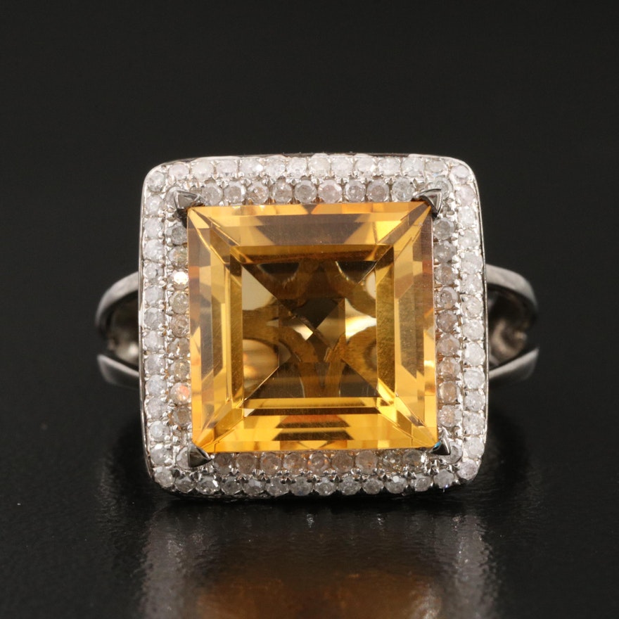 Sterling Citrine and Diamond Ring