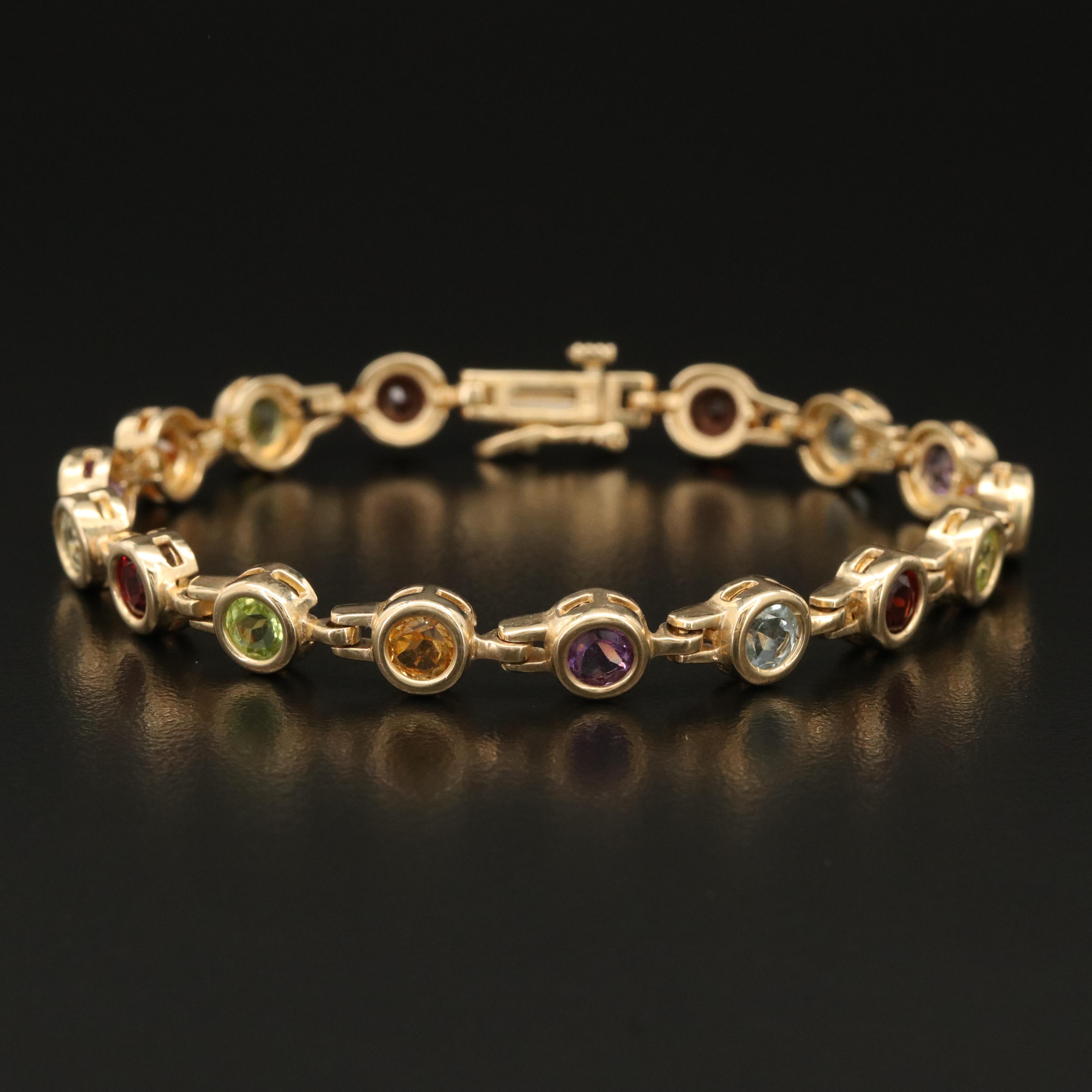 14K Multi Gemstone Link Bracelet