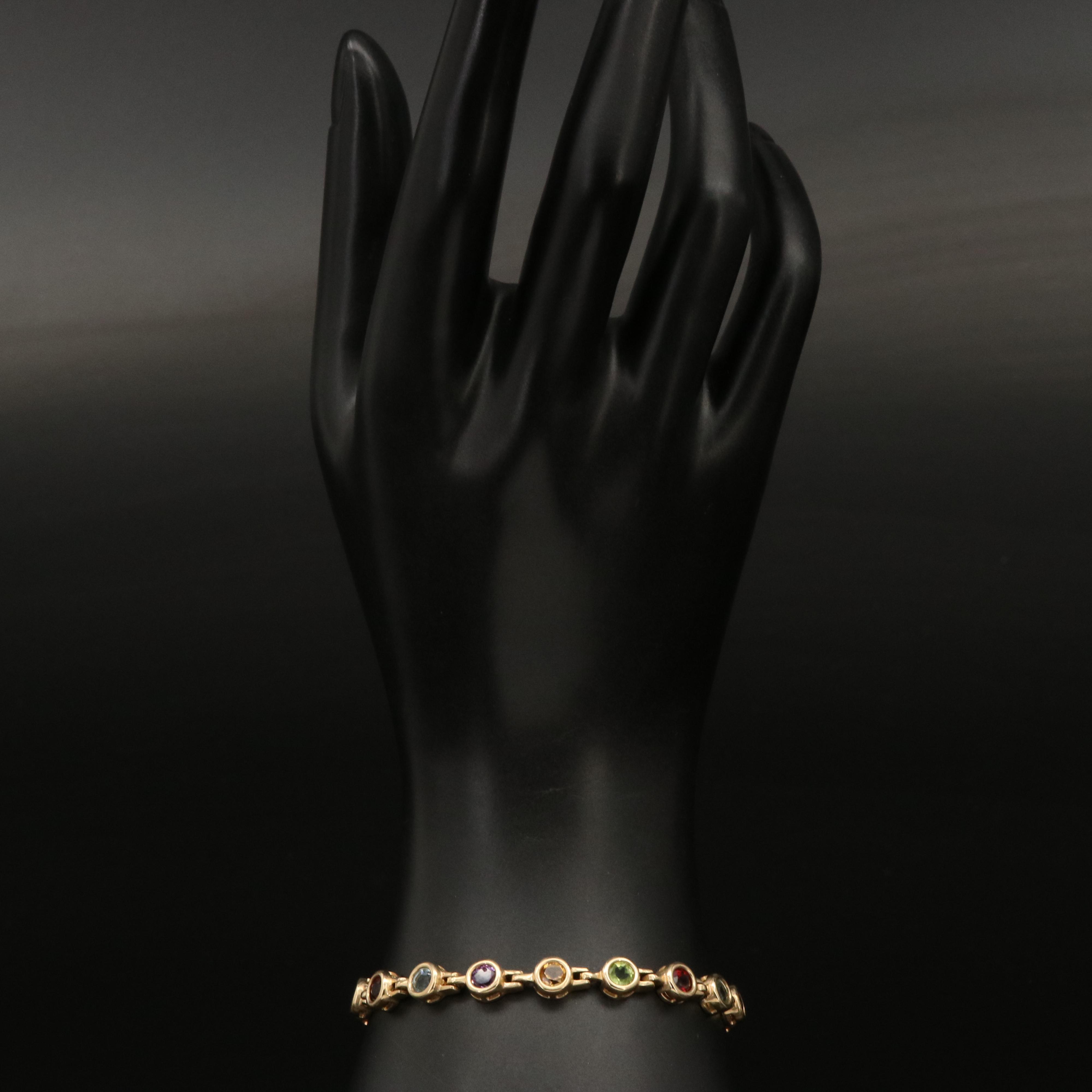 14K Multi Gemstone Link Bracelet