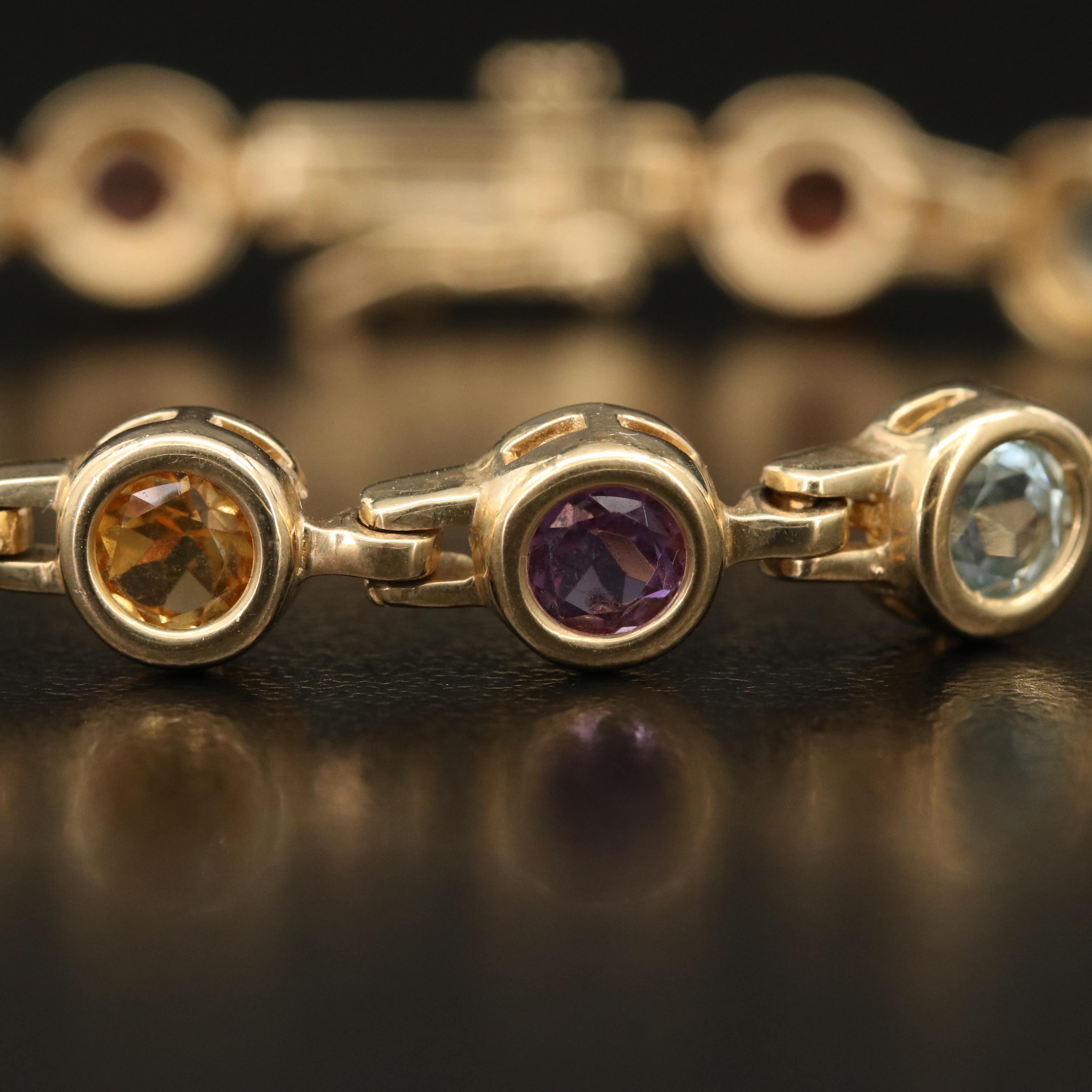 14K Multi Gemstone Link Bracelet