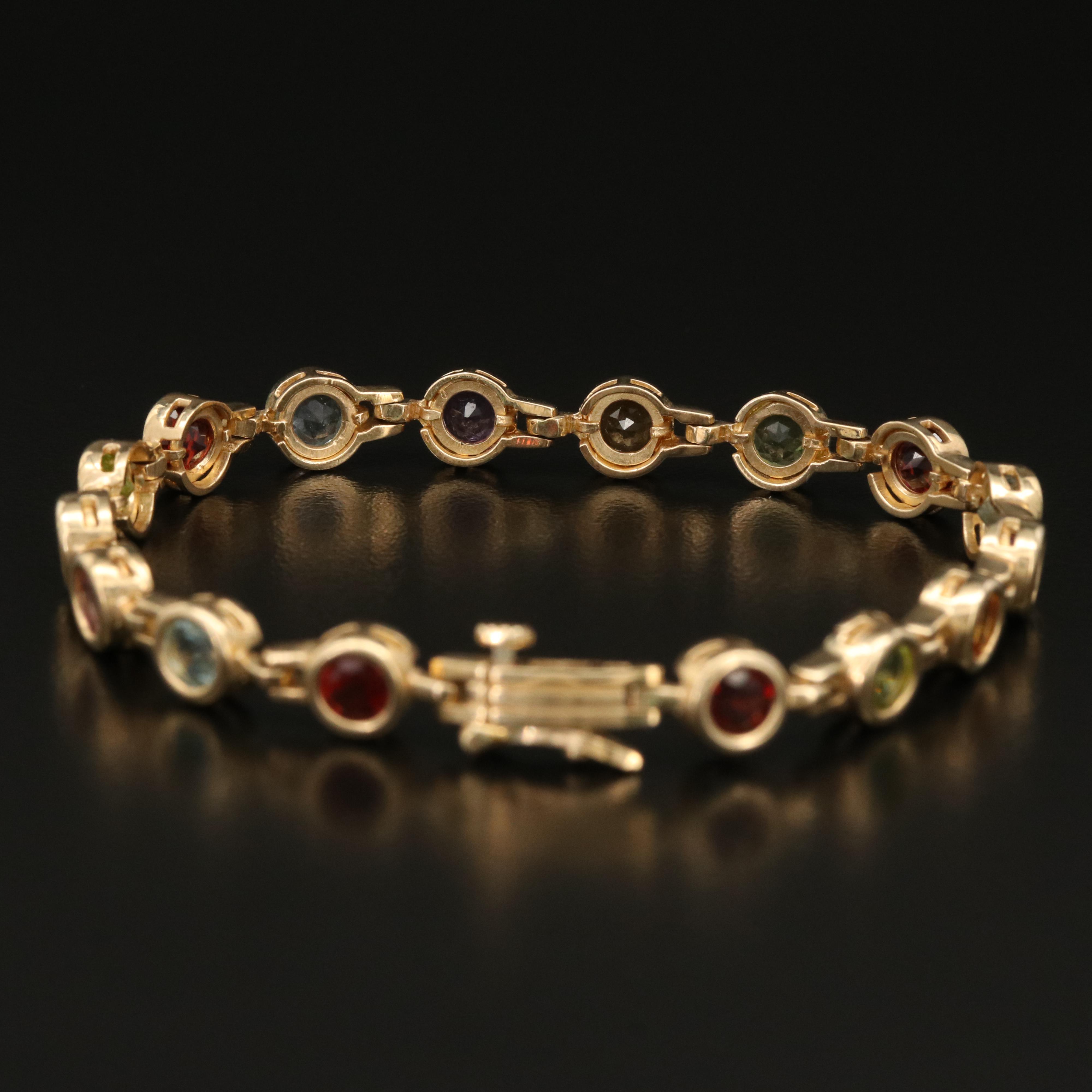 14K Multi Gemstone Link Bracelet