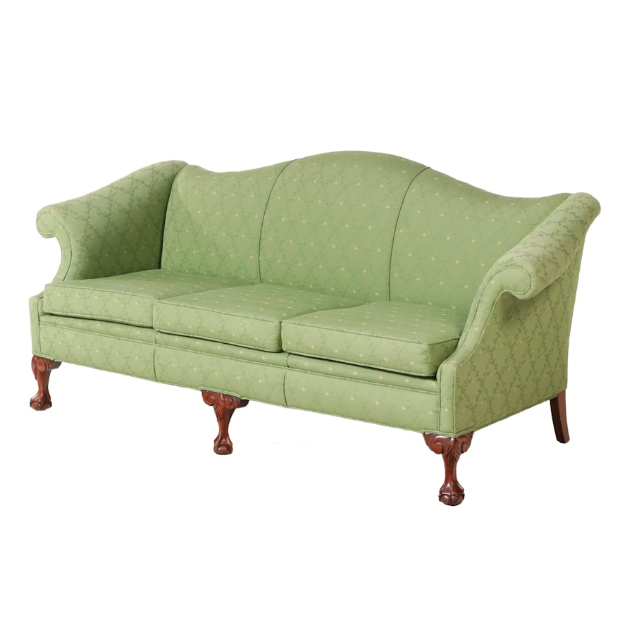 Chippendale Style Custom-Upholstered Camel-Back Sofa, 20th Century