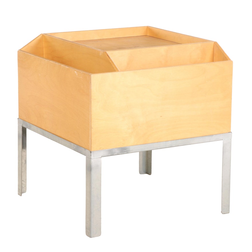 Childcraft Birch Plywood Side Table with Divided Storage on Metal Stand
