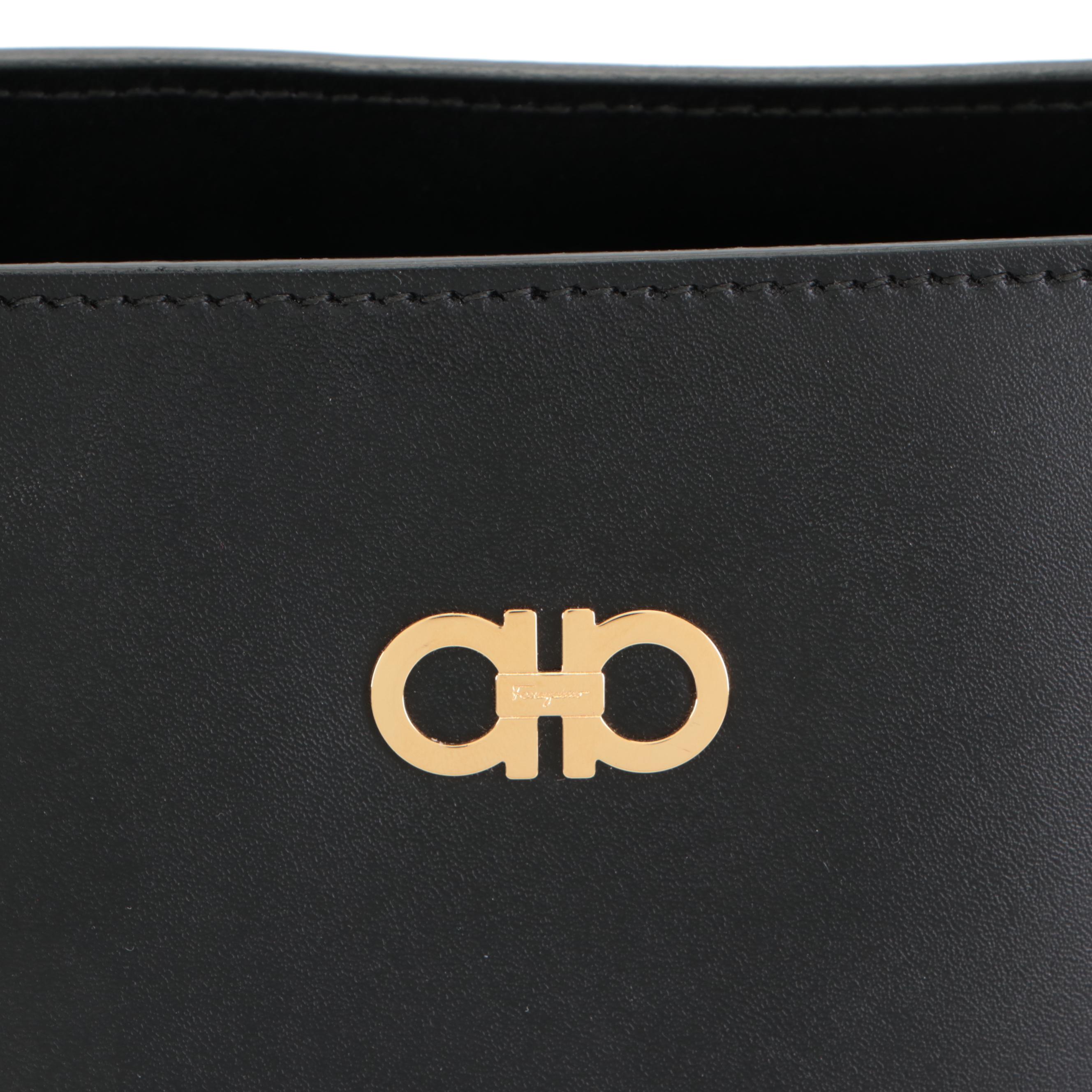 Salvatore Ferragamo Briana Small Tote in Black Smooth Leather