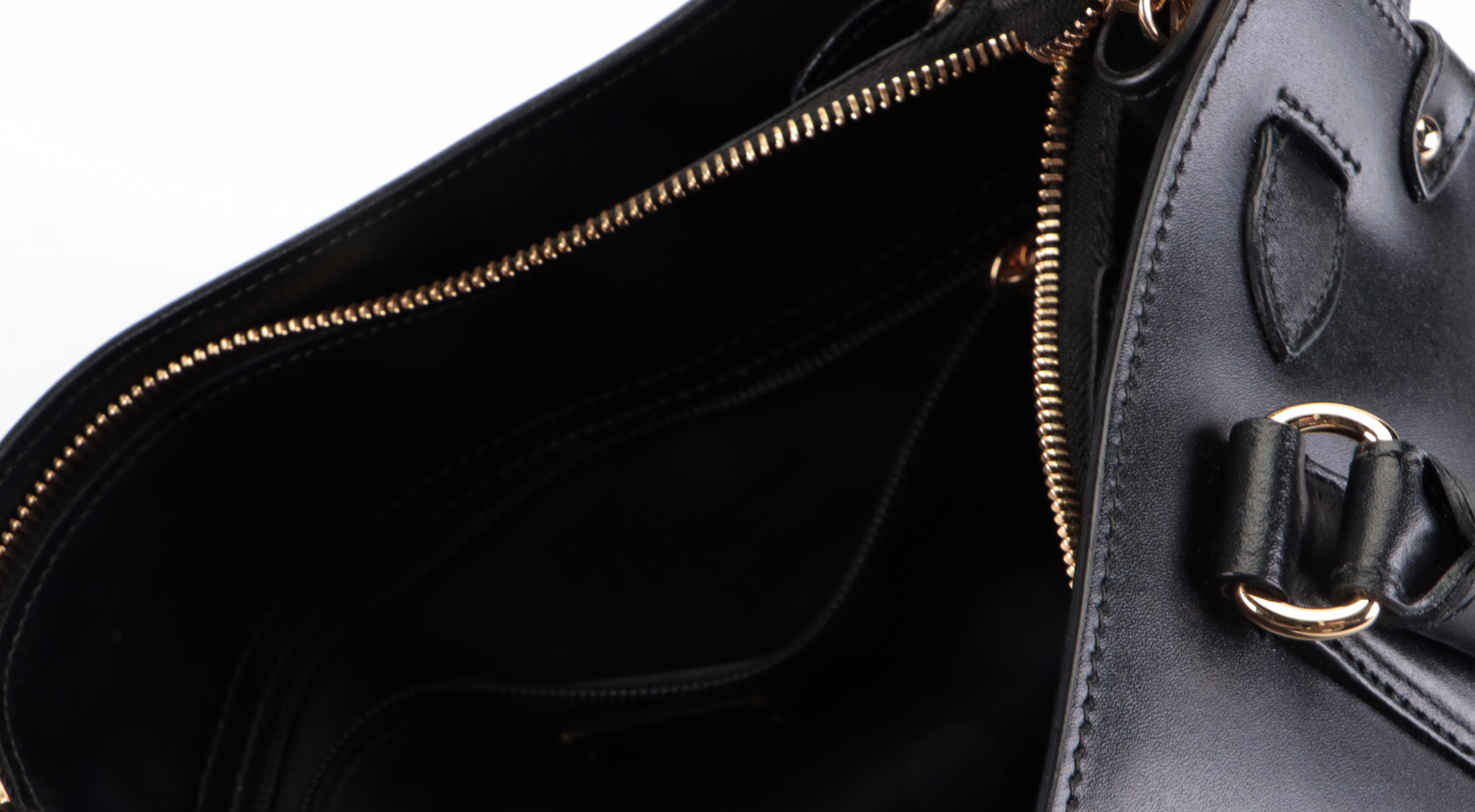 Salvatore Ferragamo Briana Small Tote in Black Smooth Leather